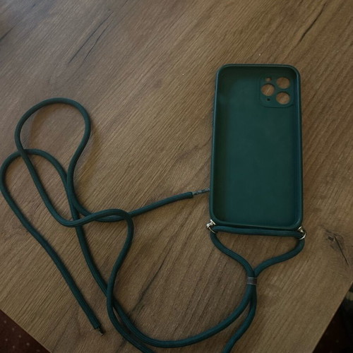 iPhone 11 Pro case with lanyard like new, silicone dark green