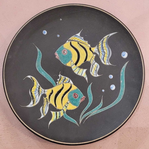 Rushka vintage decorative plate with embossed colorful fish like new