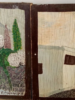 Wooden old signed island painting windows used