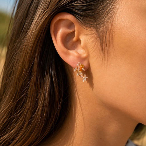 Handmade Resin Earrings Deep Sea small fish with gold glitter