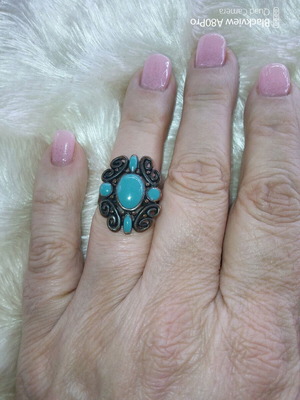 Boho ring with turquoise stones and oxidized metal design new