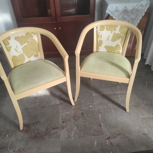 Wooden chairs used, set of 3 with fabric upholstery