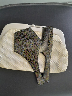 Mirror and Comb Set in Vintage Pouch like new