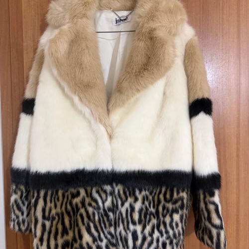 Jakke faux fur multicolor coat like new, size 38