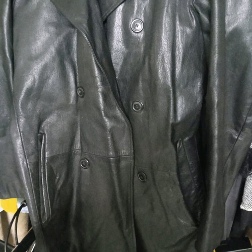 Leather men's overcoat like new, genuine leather, black, size XS