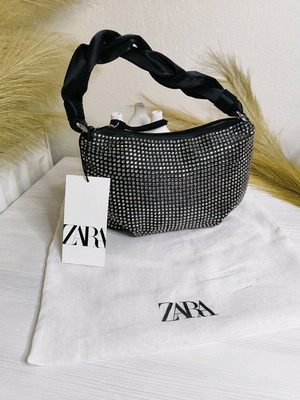 Zara handbag new, black and silver evening bag with rhinestones