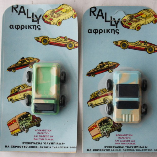 Vintage Grecostyl Rally Africa toy cars sealed, pack of 2