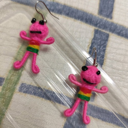Happy Doll Earrings like new, handmade pink