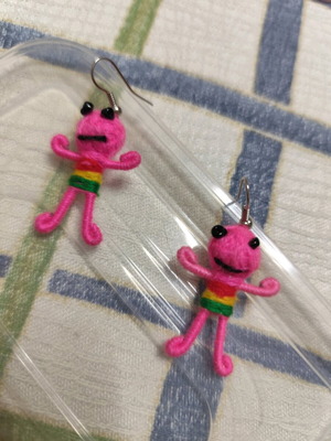 Happy Doll Earrings like new, handmade pink