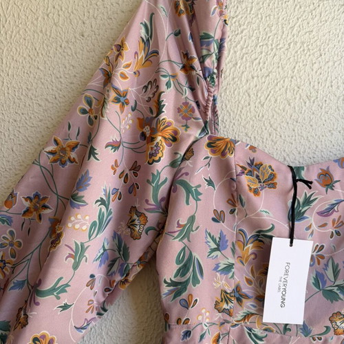 Forever Young dress new, pink floral with heart detail and back zipper, size S