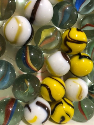 Marbles used, pack of 60, green, yellow, white