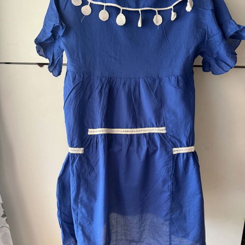 Apache cotton summer dress XS - S, blue and white