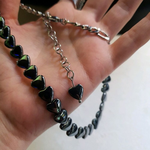 Hematite Heart Choker Stainless Steel Handmade Jewelry