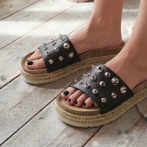 La Coquette Rock Chic leather platform sandals with studs, size 38
