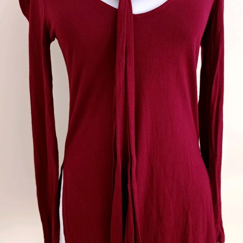 Bershka women's burgundy long-sleeve blouse with neck cord used