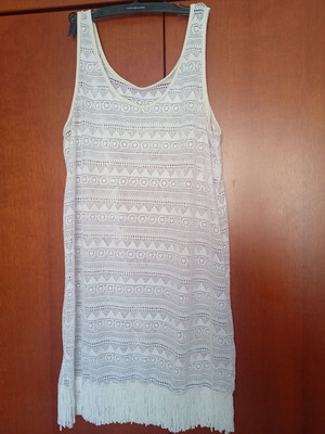 Knitted dress Solano used, white, size L with fringes