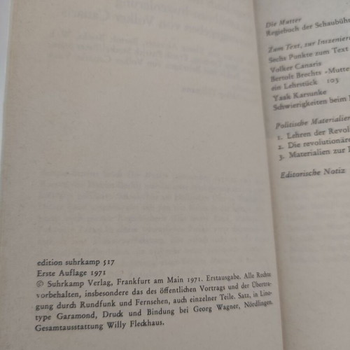 Bertolt Brecht Die Mutter Regiebuch der Schaubühnen-Inszenierung