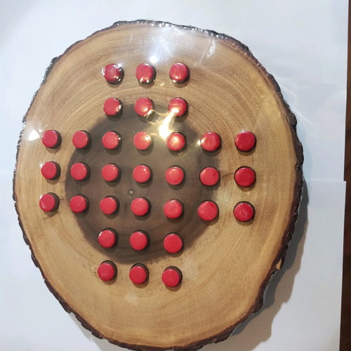Wooden Peg Solitaire strategy game new on wood trunk board