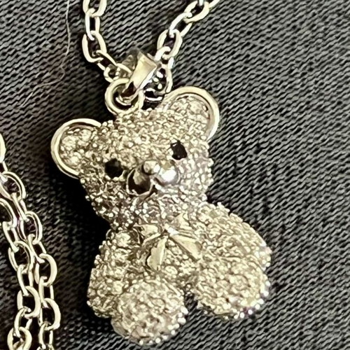 Teddy Bear Necklace new, stainless steel with sparkling zirconia