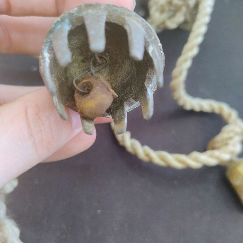 Vintage brass bells tied on rope used