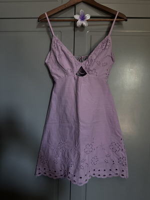 Zara Lilac Purple Cutwork Embroidery Halter Neck Mini Dress