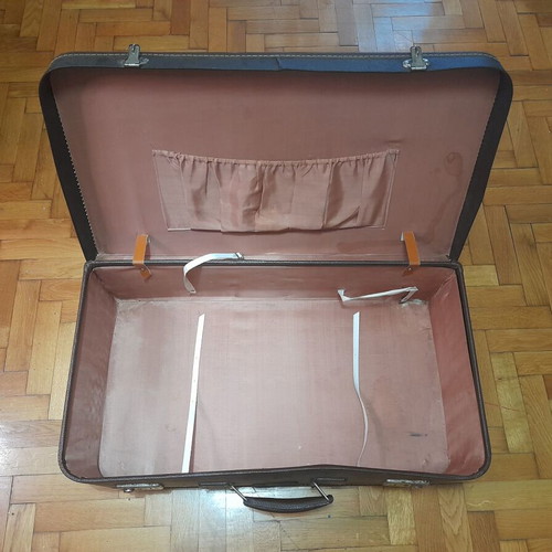 Vintage leather suitcase 1960s, brown