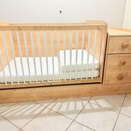 CILEK baby cot multifunctional, like new with drawer and bedside table