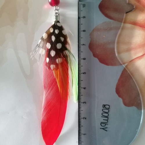 Boho earrings handmade with natural colorful feathers, new