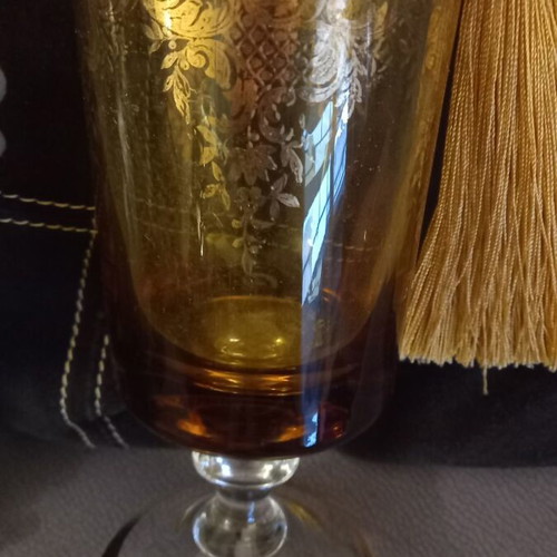 Vintage decorative glass jug with gold decoration and tassel