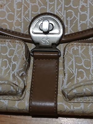 Calvin Klein crossbody bag used, fabric with leather details, embossed logo