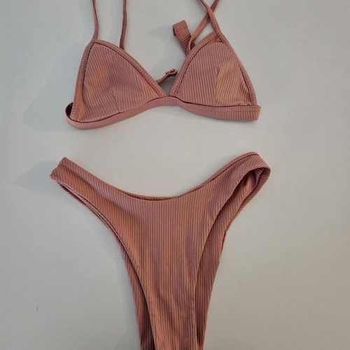 Women's striped nude pink bikini minimal like new size S