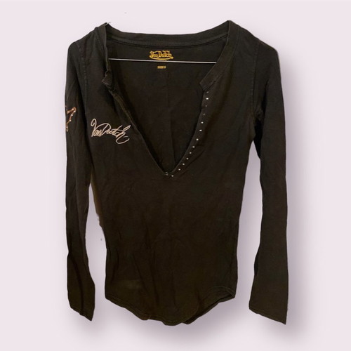 Von Dutch women's long-sleeve blouse used, brown, size S