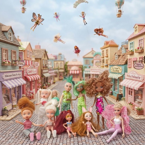 Pack of 10 small dolls with two Enchantimals and Barbie Fairytale