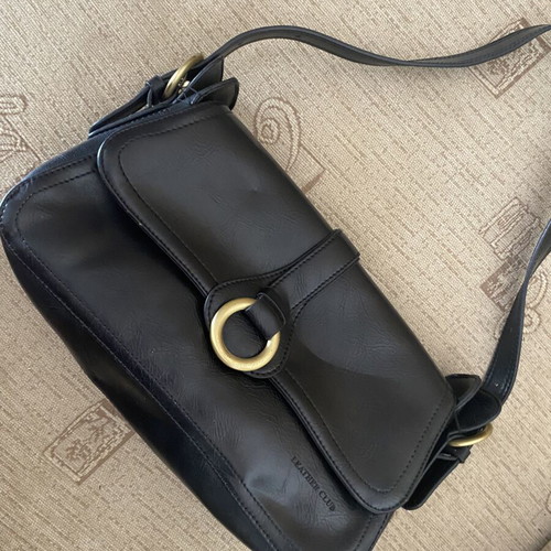 Leather Club vintage black leather shoulder bag with gold buckle