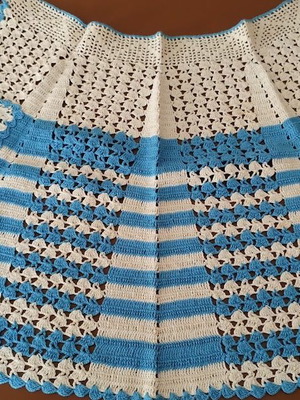 Handmade apron cotton crochet yarn white and blue