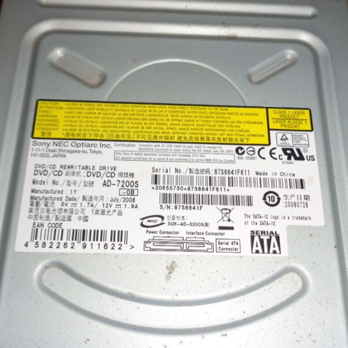 Sony NEC Optiarc AD-7200S-0B DVD/CD rewritable drive used for desktop PC