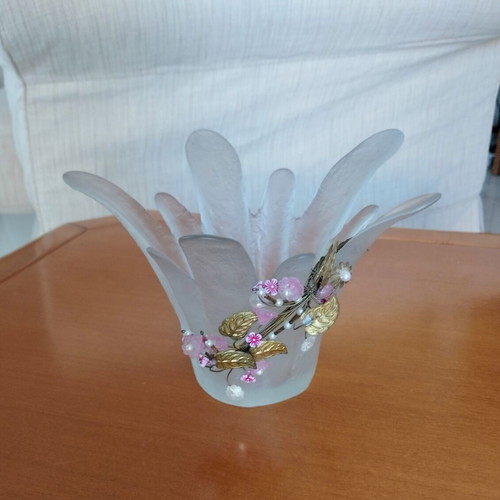 Handmade Murano Art Glass Lotus Vase, like new, 20cm opening