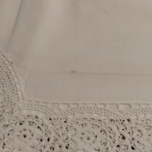Linen tablecloth with lace and embroidery, unused, 2x1.60 with 6 napkins