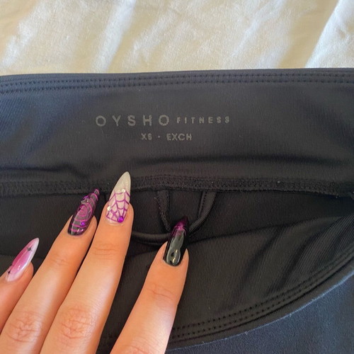 Oysho sports leggings used, black with turquoise details, XS