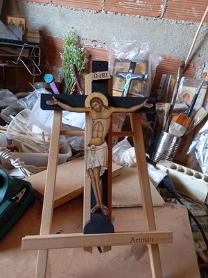 Wooden handmade cross, new, detailed shading