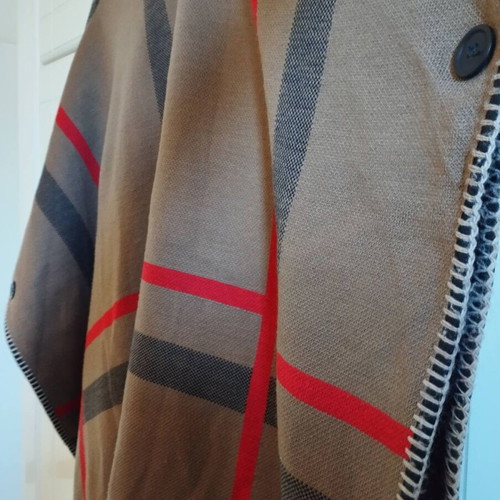 Camel check poncho-cape with turtleneck like new, one size