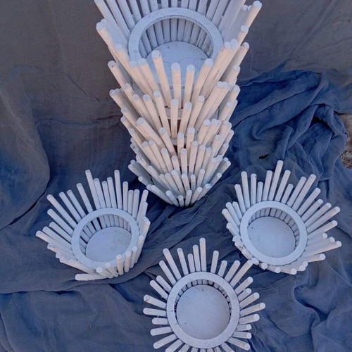 Wooden decorative kaspo set of 8 used, white color