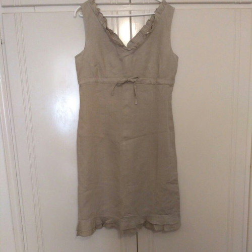 Linen dress used, midi fit, size M, khaki color