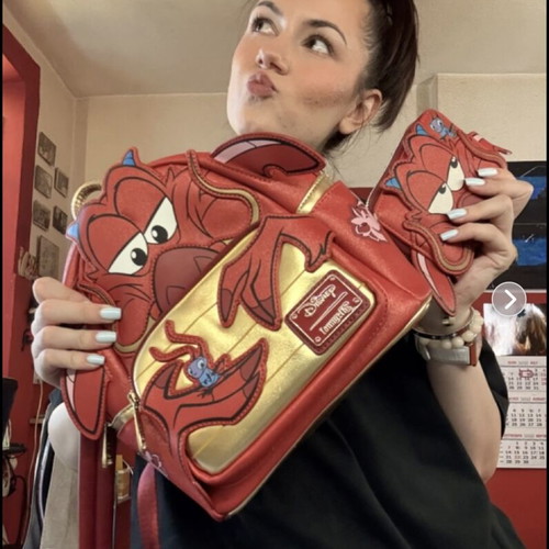 Disney Mushu Bag and Wallet set like new, red backpack