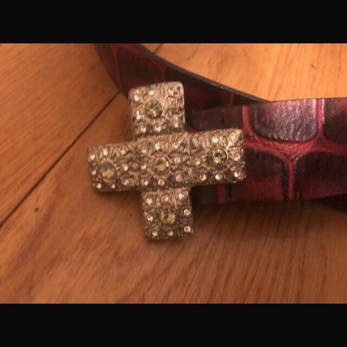 Leather women's belt red vintage with crystals like new