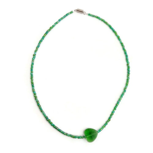 Heart Necklace New Handmade with Green Crystal Beads