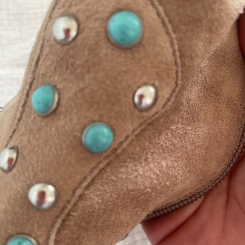 Les Trois Garcons handmade ankle boots 37 suede cigar color with silver and turquoise details
