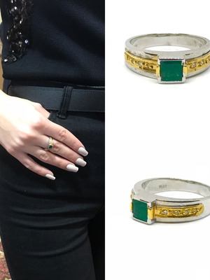 18k ring with 0.50ct emerald and 0.04ct brilliant diamonds