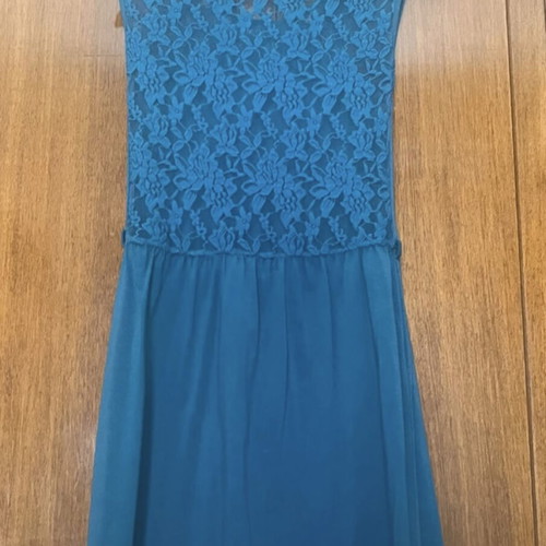 Pink Woman sleeveless dress like new, petrol with transparent lace