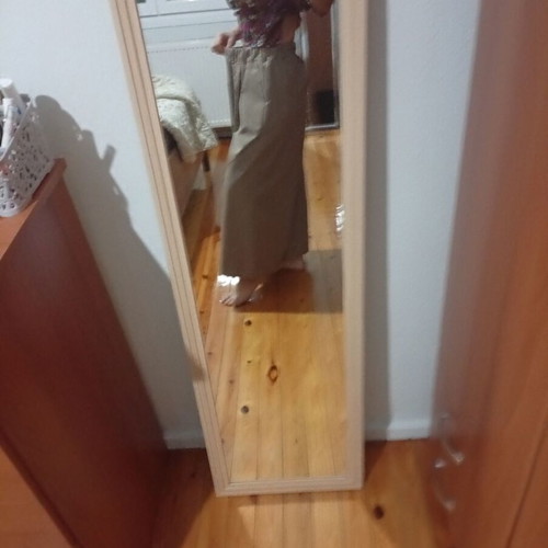 Wide Leg Beige Pants One Size, Gabardine Fabric, Ankle Length with Pockets